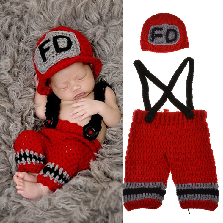 Baby Clothing Crochet - Handgemaakte gehaakte pasgeboren babyjongens fotografiekleding brandweerman
