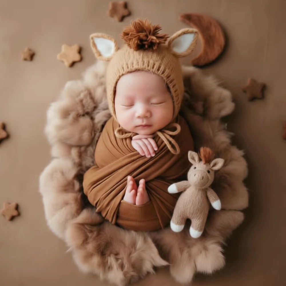 Baby Hat Beanie - Gebreide paardenmuts met pop, pasgeboren fotografie
